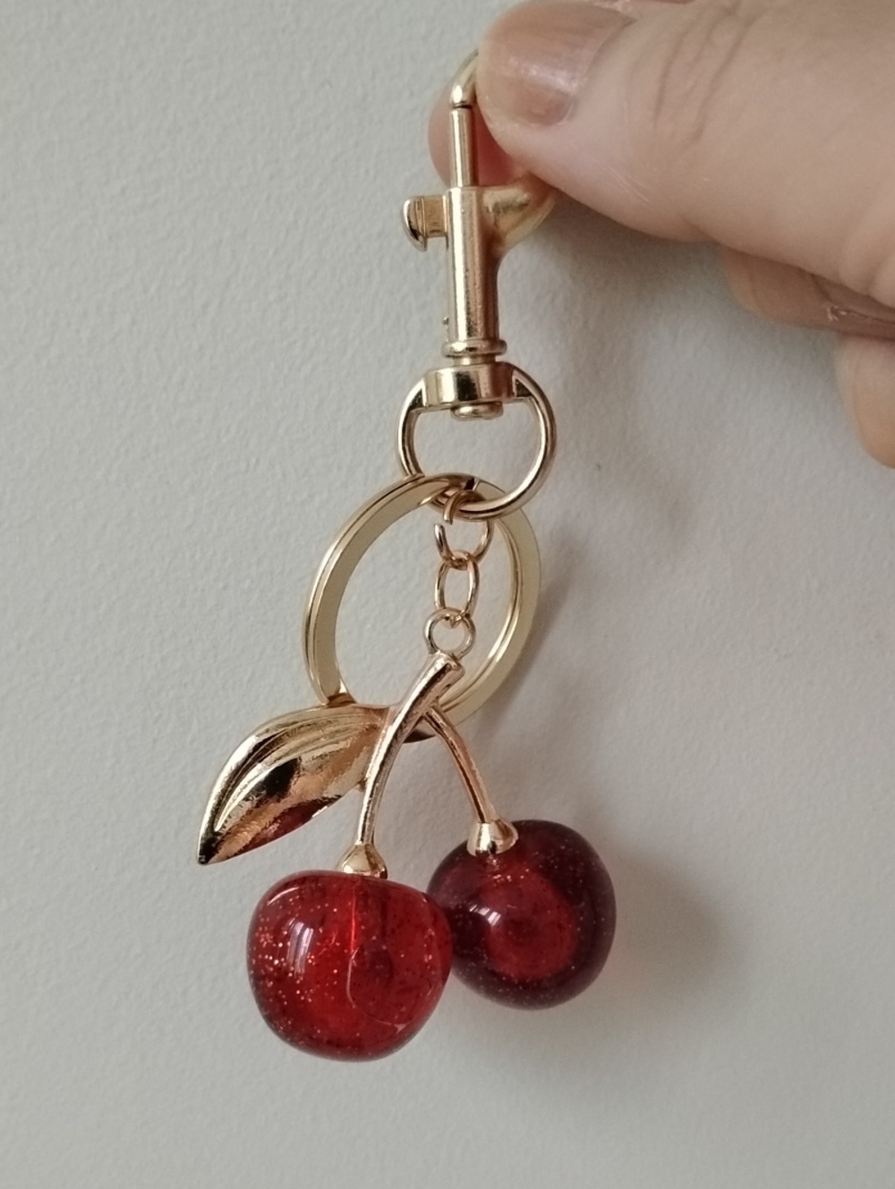 Gold Cherry Keychain And Bag Charm.